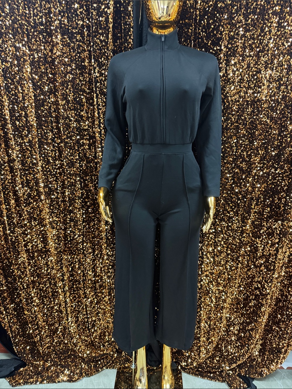 VSX Black Zip-Front High-Waist Jumpsuit